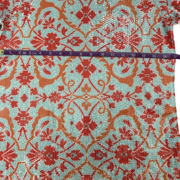 J. McLaughlin Corali‎ Cyprus Sea Flat Sequin Sweater Top Blue Aqua Coral Size S - Picture 6 of 8